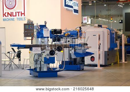 Kiev, Ukraine - November 23, 2017:-Industrial machinery, production aggregation and equipment, mechanical automaton facilities, machine tools and lathes. Industrial technologies, production processes.