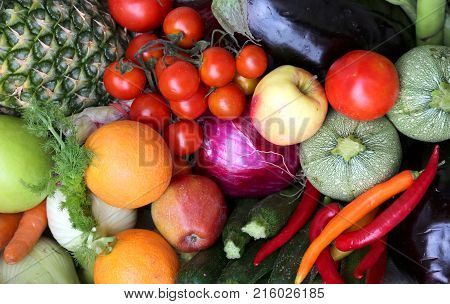 Background Of Fresh Fruits And Vegetables