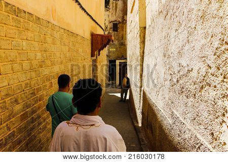 Pepole On The Street Of Rabat City In Morocco