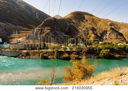 inspiring nature, the Caucasus mountains and turquoise water of a mountain lake