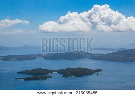 Skorpios Island, Meganissi, Clouds, Blue Sky, View From Lefkada Mountains