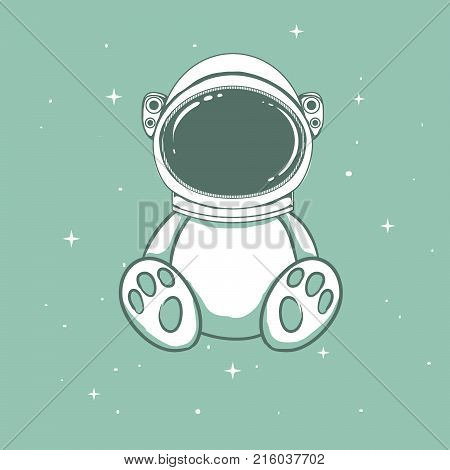 Cute bear dressed in space helmet.Funny astronaut.Vector illustration