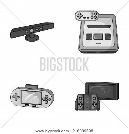 Game and TV set-top box monochrome icons in set collection for design.Game Gadgets vector symbol stock  illustration.