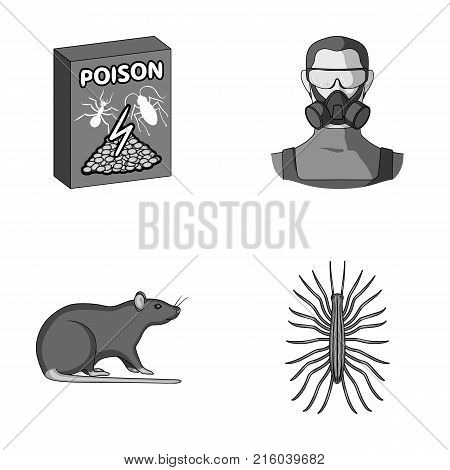 Staff, packing with poison and pests monochrome icons in set collection for design.Pest Control Service vector symbol stock  illustration.