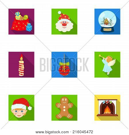 Christmas attributes and accessories flat icons in set collection for design. Merry Christmas vector symbol stock illustration.