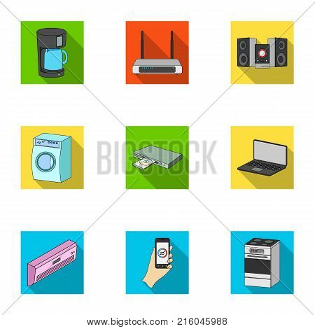 Kitchen appliances flat icons in set collection for design.Home appliances and equipment vector symbol stock  illustration.