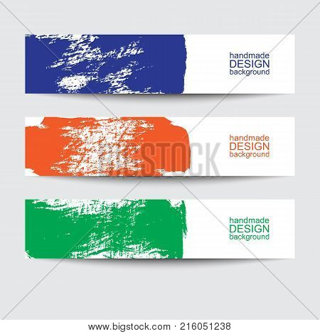 Set of banners. Handmade design. On an abstract backgrounds, brush painted.