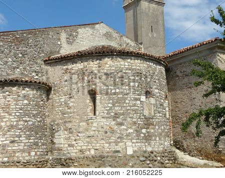 The ancient church of the Romanesque Pieve of Pontenove spans in the Brescia countryside - Lombardy - Italy 01