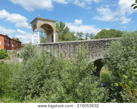 The ancient Roman Bridge of Pontenove and the small village of Pieve in the Brescia country - Lombardy - Italy 01