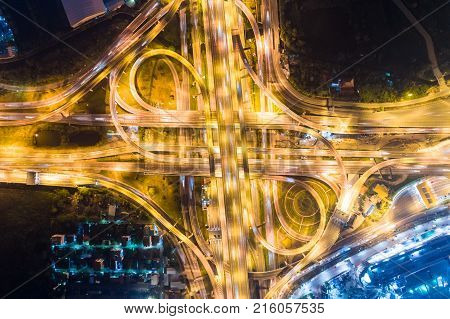 Night Traffic Light Movement Of Car In The Junction Of Medern City