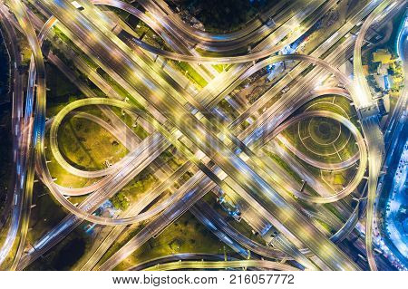 Night Traffic Light Movement Of Car In The Junction Of Medern City