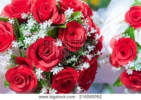 Bunch Of Rose. Flower And Floral Concept. Valentines Day Celebrating And Wedding Theme. Red Rose And