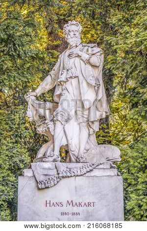 Hans Makart bust in Stadtpark, Vienna. Hans Makart was a 19th-century Austrian academic history painter, designer, and decorator.