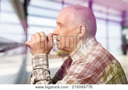 Portrait caucasian man old sad head and shoulders person