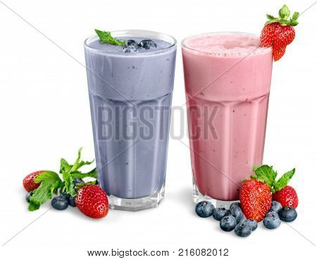 Isolated smoothies color white background nobody closeup