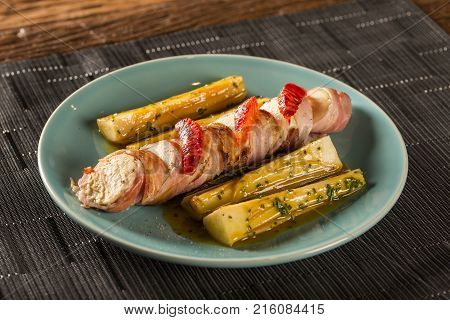 Delicious Chicken With Bacon And Palmito Grilled Pupunha