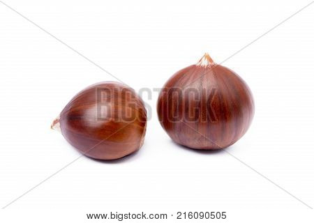 Tasty ripe chestnuts isolated on a white background
