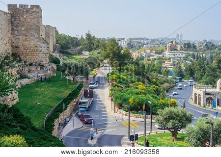 Jerusalem Israel - April 2017: Jerusalem Modern Quarter Near Old City Area. Jerusalem Israel