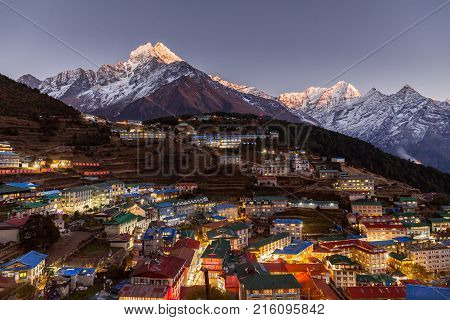 Namche Bazaar aerial view, Everest trek, Himalaya, Nepal