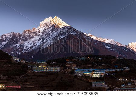 Namche Bazaar aerial view, Everest trek, Himalaya, Nepal
