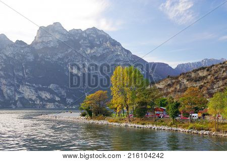 TORBOLE SUL GARDA, OCTOBER 20, 2017 - Famous resort Torbole sul Garda in Trentino, Italy, Europe