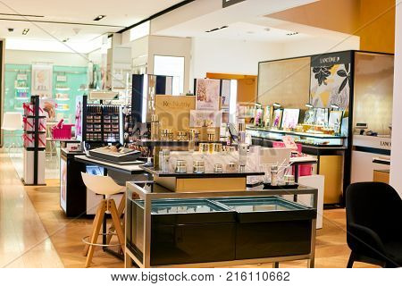 ROME, ITALY - CIRCA NOVEMBER, 2017: Estee Lauder cosmetics on display at a second flagship store of Rinascente in Rome.