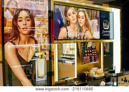 ROME, ITALY - CIRCA NOVEMBER, 2017: Dolce & Gabbana posters on display at a second flagship store of Rinascente in Rome. Dolce & Gabbana is an Italian luxury fashion house