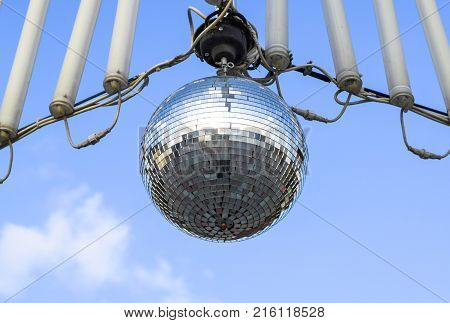 Stroboscope Hanging On The Wires. Stroboscope For A Street Disco