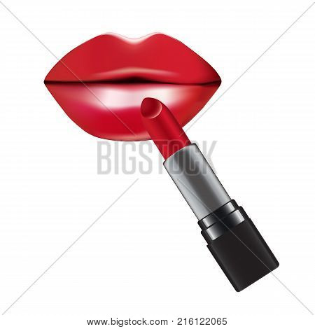 Red lips with ref lipstick vector illustration. Gradient and mesh gradient.