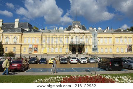 SOFIA, BULGARIA - OCTOBER 08, 2017: Department of National art gallery and Etnographic museum in former king palace in Sofia, Bulgaria. Palace was built in 1880 years.