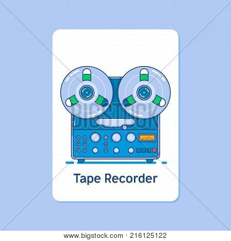 Vintage reel to reel tape recorder deck.Modern thin linear stroke vector icons.