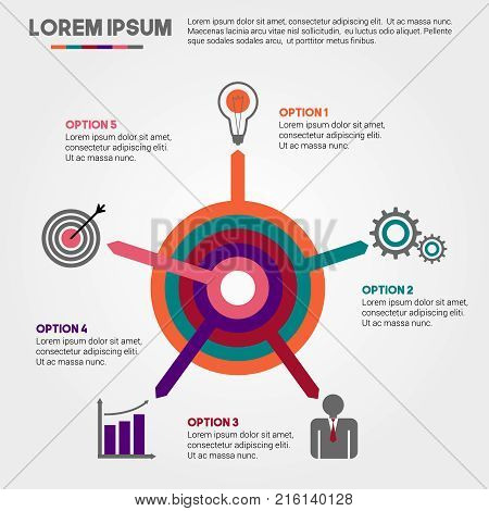 Infographic design vector and marketing icons can be used for workflow layout diagram annual report web design. Business concept with 5 options steps or processes