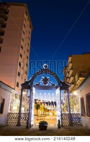 1840s Gate of the former ILVA Ironworks Complex in Follonica at Christmas time
