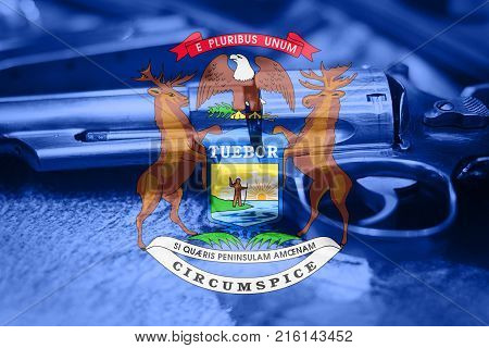Michigan flag (U.S. state) Gun Control USA. United States Gun Laws.