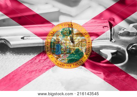 Florida flag (U.S. state) Gun Control USA. United States Gun Laws.