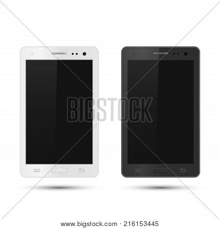 Realistic smartphone white and brown. Mockup with blank screen isolated on white background. Vector detalied illustration.