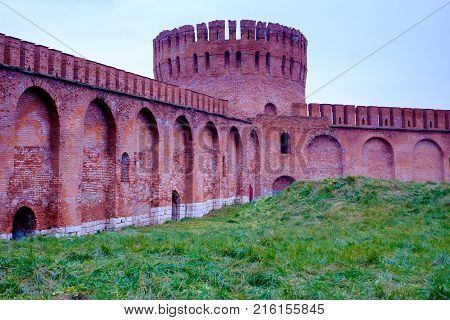 City wall and tower of the ancient fortress in Smolensk city Russia