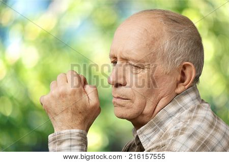 Portrait caucasian man old sad head and shoulders person