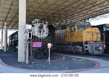 OGDEN, UT - AUG 26: Union Station in Ogden, Utah, as seen on Aug 26, 2017. It was formerly the junction of the Union Pacific and Central Pacific Railroads.
