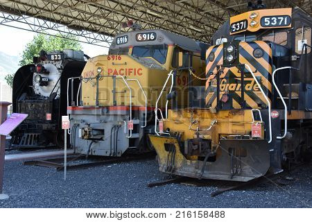 OGDEN, UT - AUG 26: Union Station in Ogden, Utah, as seen on Aug 26, 2017. It was formerly the junction of the Union Pacific and Central Pacific Railroads.