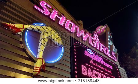 SEATTLE - JUNE 26: Deja Vu Showgirls Neon Sign at night Seattle in June 26 2016.