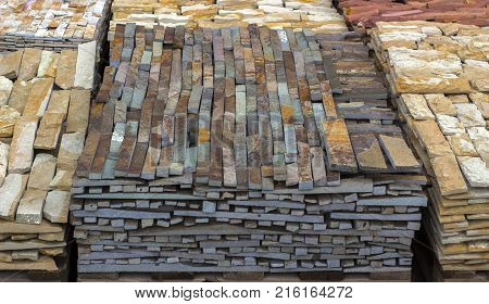 decorative building stone on a pallet can be used for advertising.