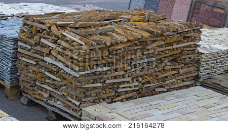 decorative building stone on a pallet can be used for advertising.