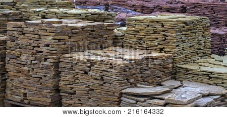 decorative building stone on a pallet can be used for advertising.