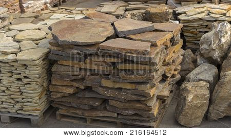 decorative building stone on a pallet can be used for advertising.