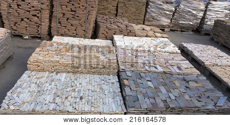 decorative building stone on a pallet can be used for advertising.