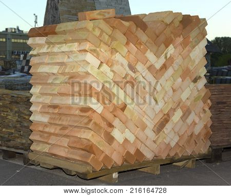 decorative building stone on a pallet can be used for advertising.