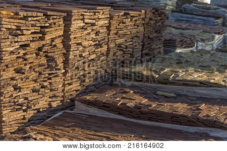 decorative building stone on a pallet can be used for advertising.