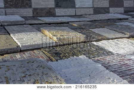 decorative building stone on a pallet can be used for advertising.