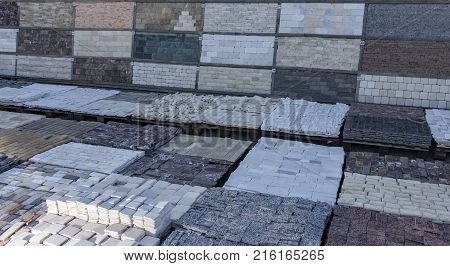 decorative building stone on a pallet can be used for advertising.